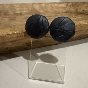 Vintage Faux Leather Black Button Earrings